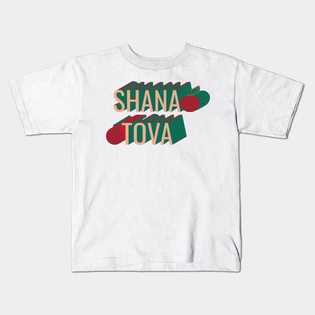 3D retro style Shana Tova apple and pomegranate Kids T-Shirt by sigdesign